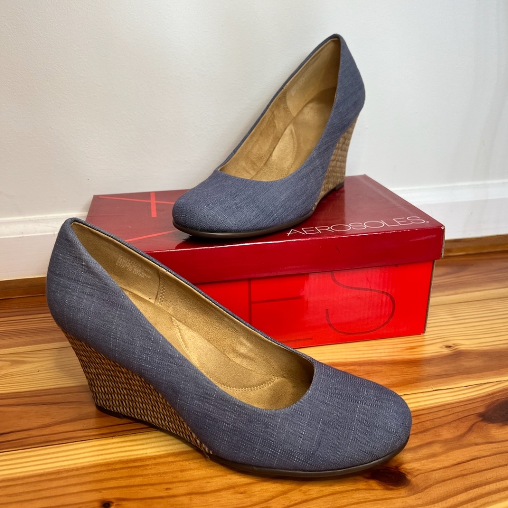 denim summer wedge heels